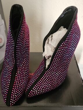 edge Pink Crystal Embellished Pointed Toe Heeled Ankle Boots